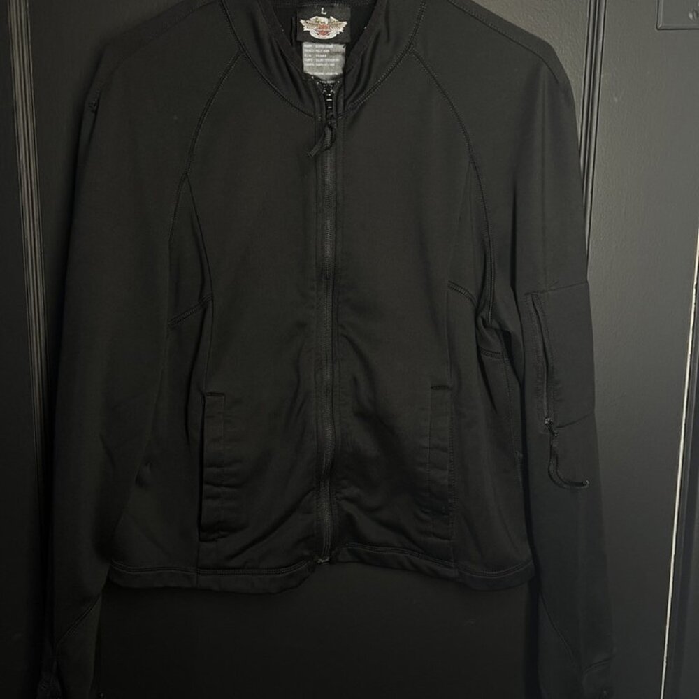 Harley Davidson Women Large Performance Activewear Zip Up Polyester Jacket Black